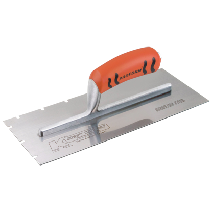 Picture of 12" x 5" Stainless Steel EIFS 1/2" x 1/2" x 2" Notch Trowel with ProForm® Handle