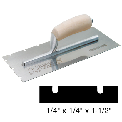Picture of 12" x 5" Stainless Steel EIFS 1/4" x 1/4" x 1-1/2" Notch Trowel with Wood Handle