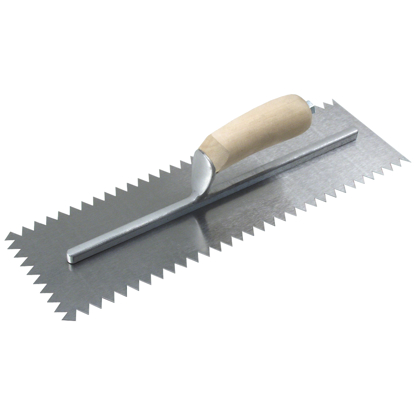 Picture of 16" x 5" 1/2" x 1/2" V Notch Scratcher Trowel with Wood Handle
