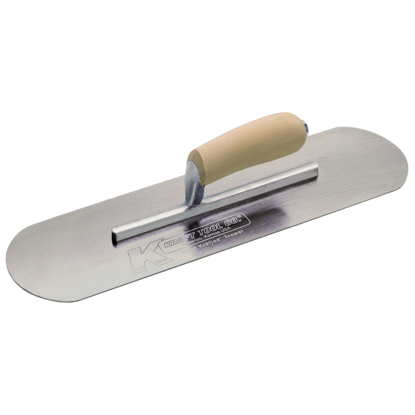 Picture of 18" x 5" Carbon Steel Pool Trowel with a Camel Back Wood Handle on a 9-5/8" Short Shank
